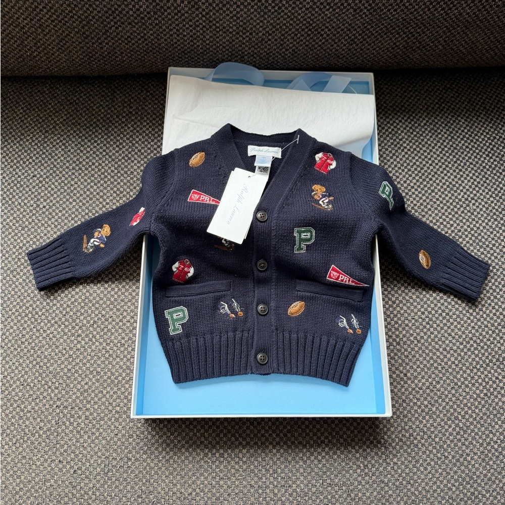 Ralph Lauren Dark Blue Cardigan with Embroidered Accents
